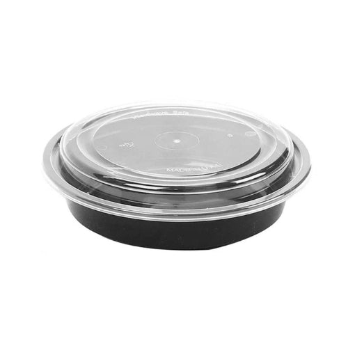 24oz Black Base Round Plastic Container (300 Pcs.)