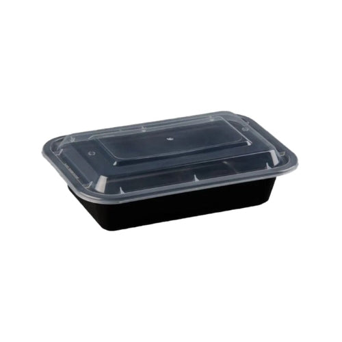 28oz Black Base Rectangle Plastic Container (300 Pcs.)