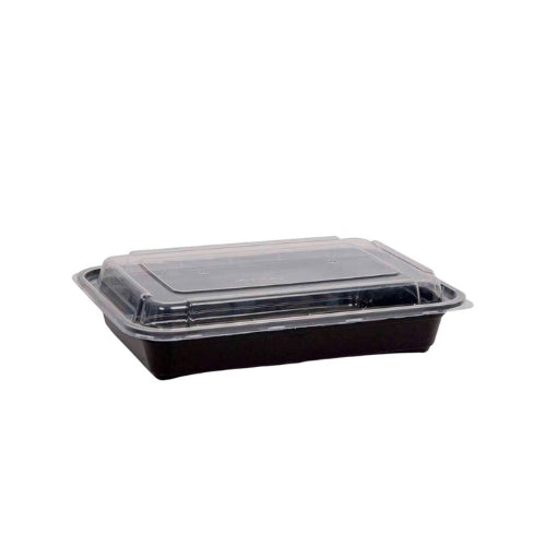 32oz 2 Compartment Black Base Rectangle Plastic Container (300 Pcs.)