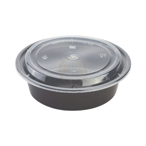 32oz Black Base Round Plastic Container (300 Pcs.)