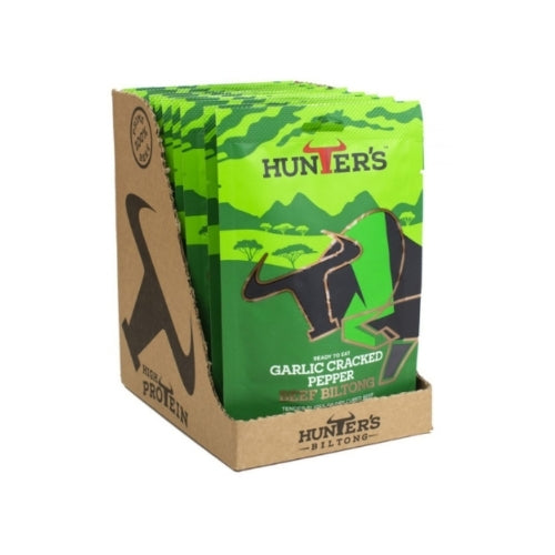 Hunter's Garlic Cracked Pepper Beef Biltong (28g X Pack of 10) – 5 Strips